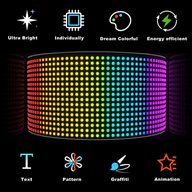 LED Matrix Pixel Panel - USB 5V Flexible Addressable RGB Pattern - Scrolling Text Animation Display Car Display - Bluetooth APP