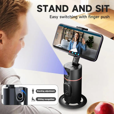 360° Rotation Auto Tracking Phone Holder - Gimbal Foldable AI Smart Shooting Selfie Stick for Live Vlog Streaming Video