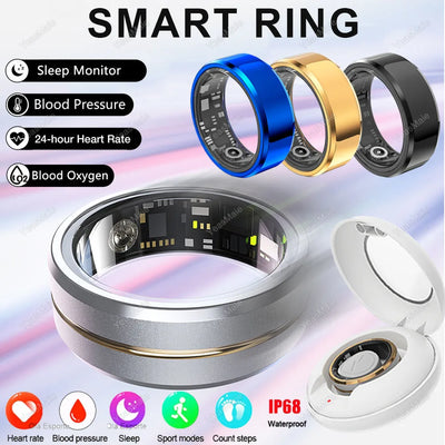 NEW Smart Ring Military Grade Titanium Steel - Smart Rings for Women Men - Health Monitoring - IP68 & 3ATM Waterproof Multi-sport Mode