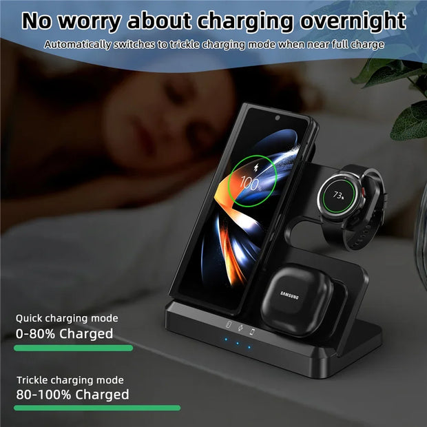 100W 3 in 1 Wireless Charger Stand For Samsung Fold 4 3 S22 Ultra Galaxy Watch 5 4 3 Active 2/1 Buds Fast Charging Dock Station