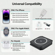 100W 3 in 1 Magnetic Wireless Charger for iPhone 15 14 13  Apple Watch AirPods - Fast Charging Dock Station - Foldable Stand Charge