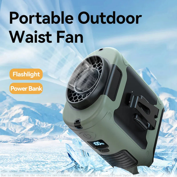 20000mAh Outdoor Portable Waist Fan Hanging Neck Fan with Power Bank LED Lighting for Sports Courier Outdoor Working