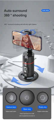 360° Rotation Auto Tracking Phone Holder - Gimbal Foldable AI Smart Shooting Selfie Stick for Live Vlog Streaming Video