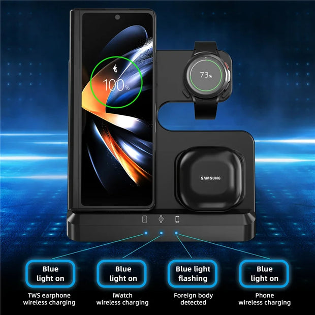 100W 3 in 1 Wireless Charger Stand For Samsung Fold 4 3 S22 Ultra Galaxy Watch 5 4 3 Active 2/1 Buds Fast Charging Dock Station