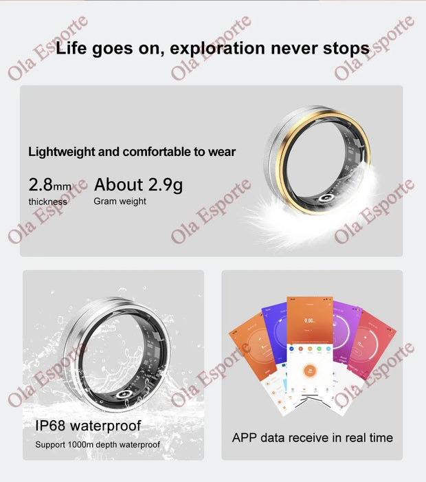 NEW Smart Ring Military Grade Titanium Steel - Smart Rings for Women Men - Health Monitoring - IP68 & 3ATM Waterproof Multi-sport Mode