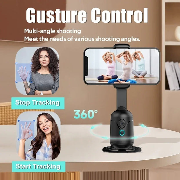 360° Rotation Auto Tracking Phone Holder - Gimbal Foldable AI Smart Shooting Selfie Stick for Live Vlog Streaming Video