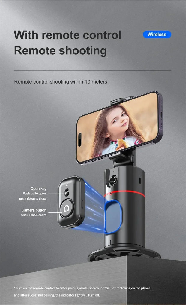 360° Rotation Auto Tracking Phone Holder - Gimbal Foldable AI Smart Shooting Selfie Stick for Live Vlog Streaming Video