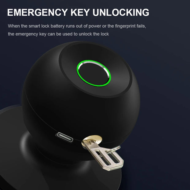 Smart Door Knob - Fingerprint Door Knob - Rechargeable Keyless Entry - TUYA App Control for Home Indoor