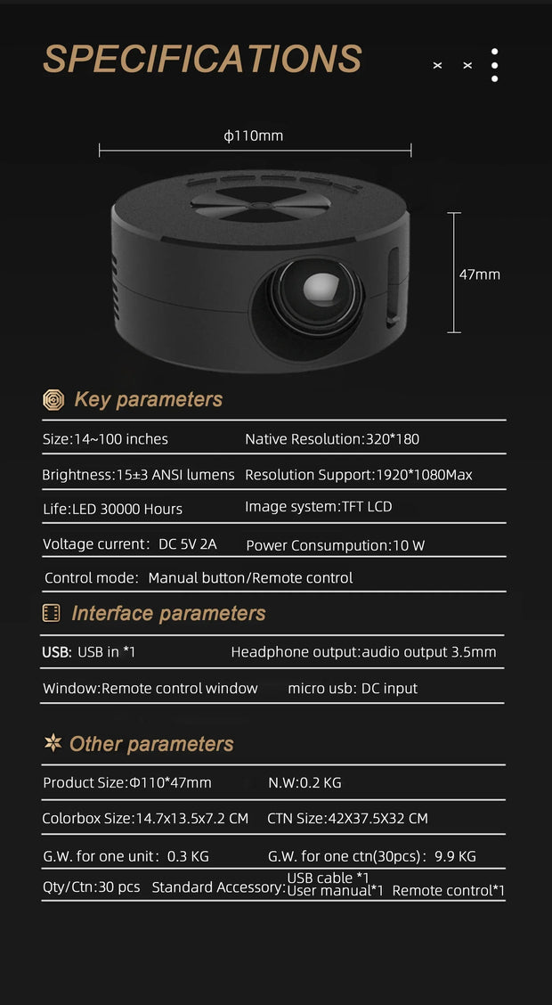 YT200 Smart Projector - LED HD TV Video Projetor - 1500 Lumens - Android - Home Cinema - Outdoor Portable Projector