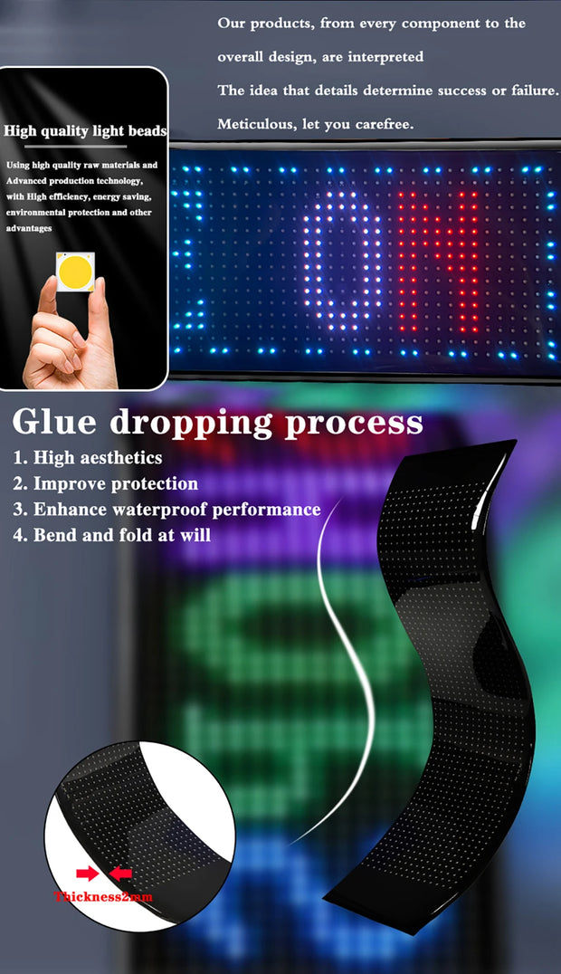 LED Matrix Pixel Panel - USB 5V Flexible Addressable RGB Pattern - Scrolling Text Animation Display Car Display - Bluetooth APP