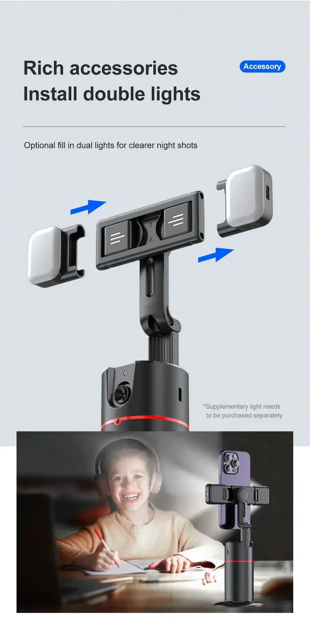 360° Rotation Auto Tracking Phone Holder - Gimbal Foldable AI Smart Shooting Selfie Stick for Live Vlog Streaming Video