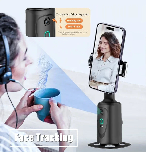 360° Rotation Auto Tracking Phone Holder - Gimbal Foldable AI Smart Shooting Selfie Stick for Live Vlog Streaming Video