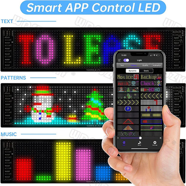 LED Matrix Pixel Panel - USB 5V Flexible Addressable RGB Pattern - Scrolling Text Animation Display Car Display - Bluetooth APP