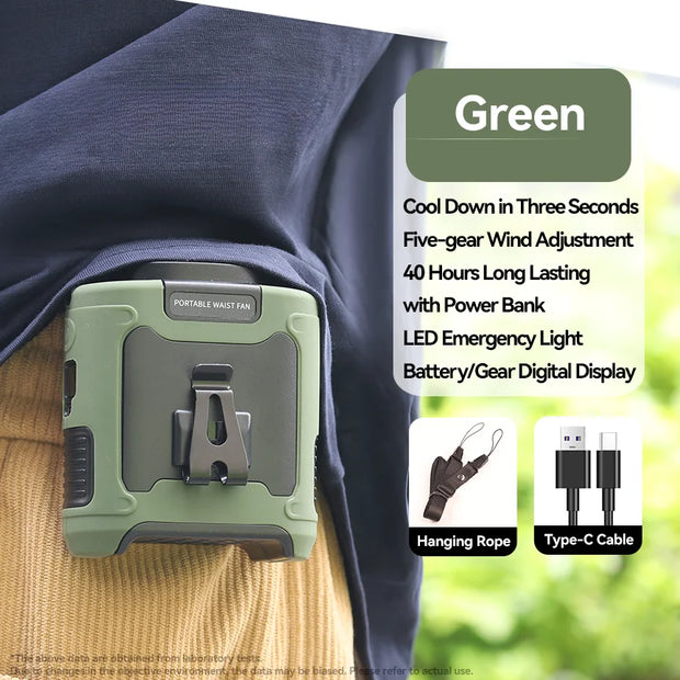 20000mAh Outdoor Portable Waist Fan Hanging Neck Fan with Power Bank LED Lighting for Sports Courier Outdoor Working