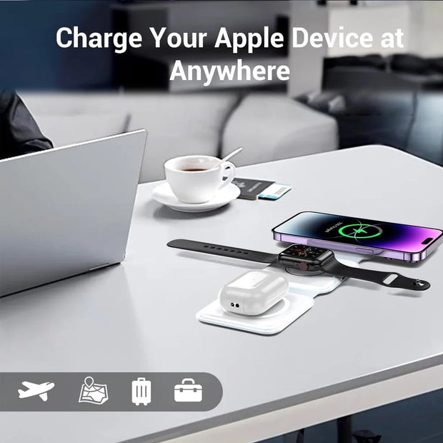 100W 3 in 1 Magnetic Wireless Charger for iPhone 15 14 13  Apple Watch AirPods - Fast Charging Dock Station - Foldable Stand Charge