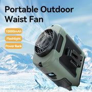 20000mAh Outdoor Portable Waist Fan Hanging Neck Fan with Power Bank LED Lighting for Sports Courier Outdoor Working