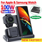 100W 3 in 1 Wireless Charger Stand For Samsung Fold 4 3 S22 Ultra Galaxy Watch 5 4 3 Active 2/1 Buds Fast Charging Dock Station